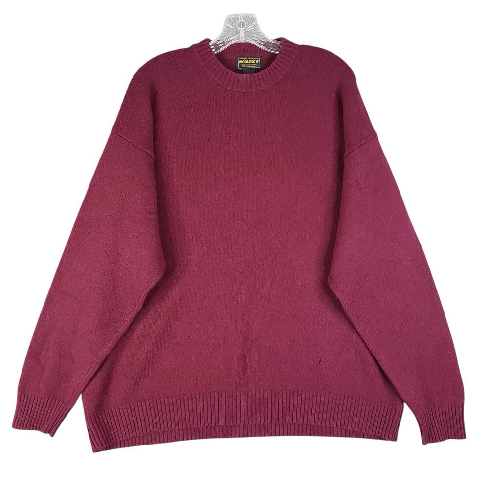 Vintage Woolrich Sweater Wool Knit Burgundy Crewneck Mens Size Large - Picture 2 of 9
